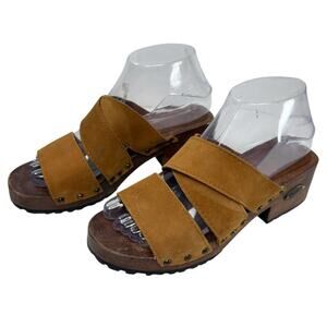 Candies Chunky Sandals Size 7 Vintage Y2K Wooden Clog Platform Camel Tan Leather
